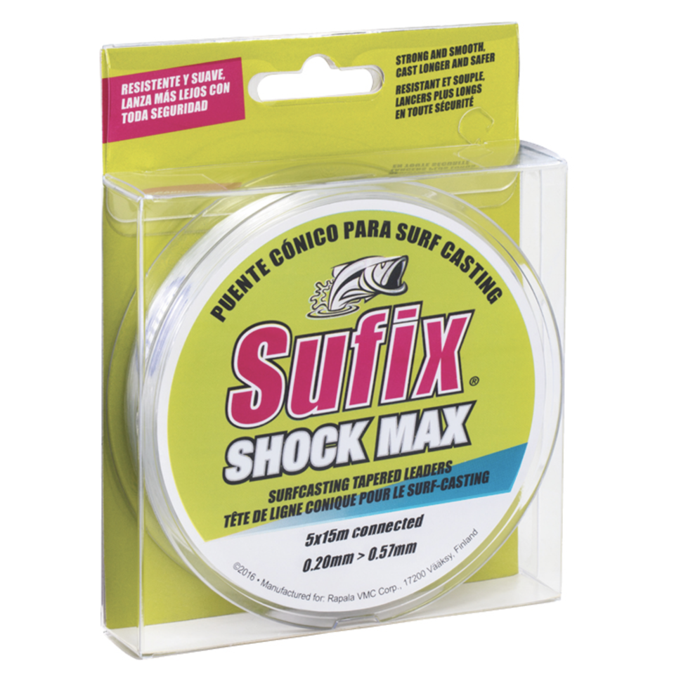 Sufix Shock Max 5x15m Connected Surfcasting Tapered Fishing Leader Clear 